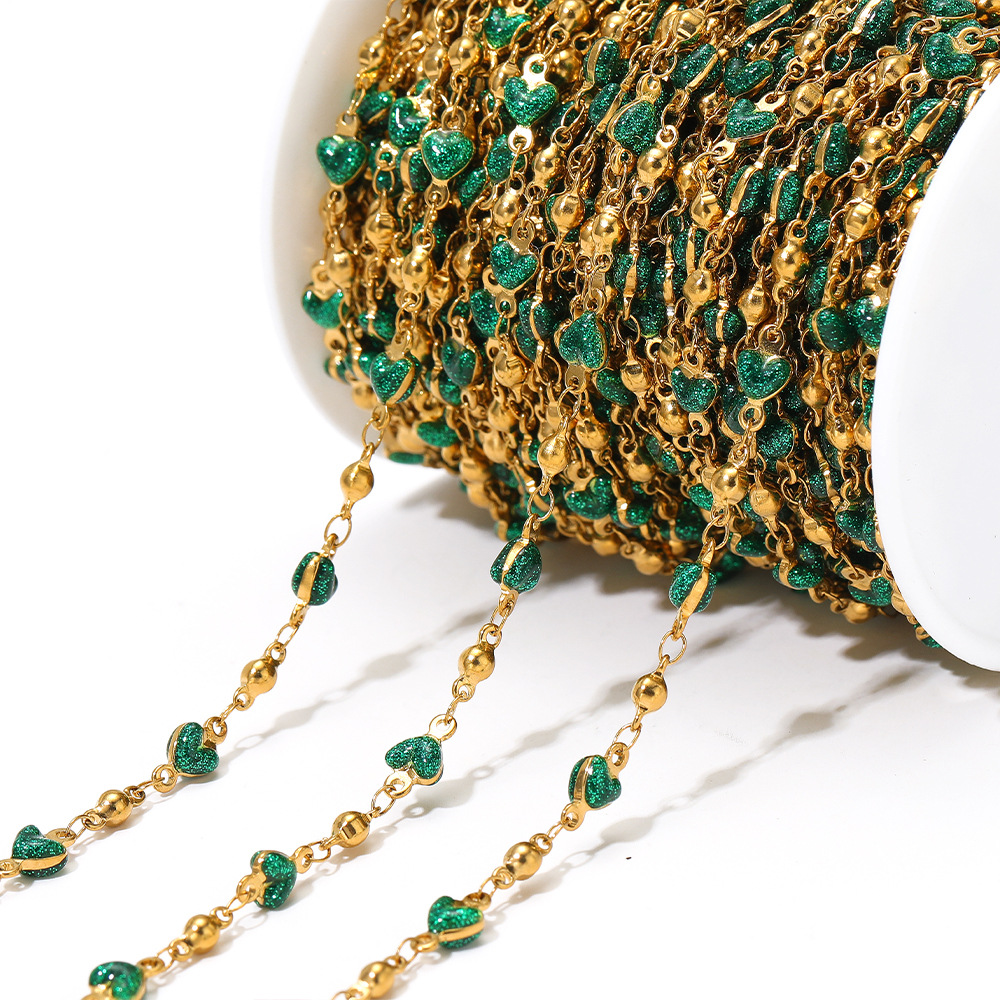 1メートルステンレス鋼5mm幅ハートエナメルビーズチェーン、 - Beaded Anklet Chain のレビューと価格