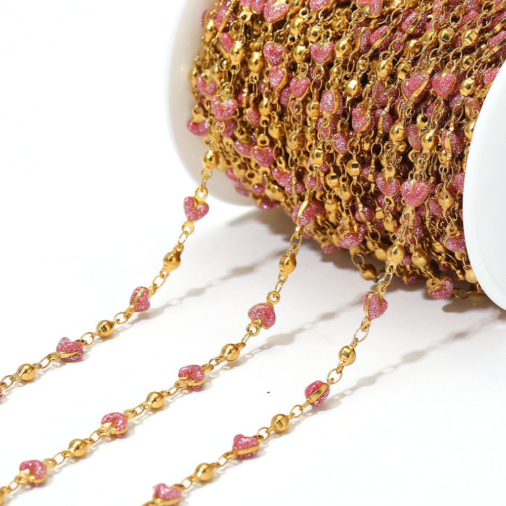 1メートルステンレス鋼5mm幅ハートエナメルビーズチェーン、 - Beaded Anklet Chain のレビューと価格